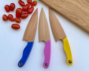 Safe Wooden Knife for Kids, Children's Utensil Montessori Knife, Toddler Butter Knife Vegetable and Fruit Cutter