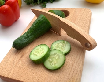 Cutting Board and Safe Wooden Butter Knife for Kids, Toddler Utensil Montessori Toy, Child Beech Chopping board and Chopper