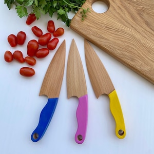 Safe Wooden Knife for Kids, Children's Utensil Montessori Knife, Toddler Butter Knife Vegetable and Fruit Cutter image 4