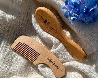 Personalized Wooden Baby Hair Brush and Comb Set, Newborn Baby Gift, New Baby Shower Gift, Easter Basket Stuffers