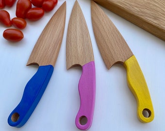 Safe Wooden Knife for Kids, Children's Utensil Montessori Knife, Toddler Butter Knife Vegetable and Fruit Cutter