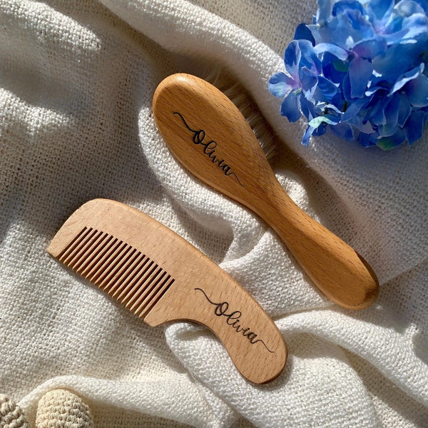 Personalized Wooden Baby Hair Brush and Comb Set, Newborn Baby Gift, New Baby Shower Gift, Easter Basket Stuffers
