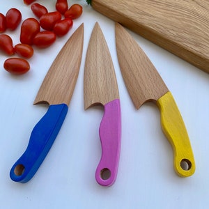 Safe Wooden Knife for Kids, Children's Utensil Montessori Knife, Toddler Butter Knife Vegetable and Fruit Cutter image 1