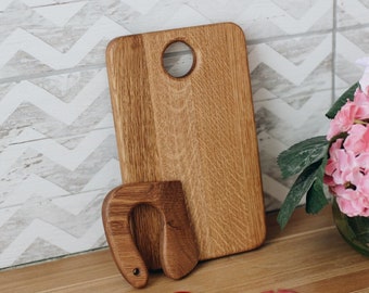 Cutting Board and Safe Wooden Knife for Kids, Toddler Utensil Montessori Toy, Child Oak Chopping board and Chopper