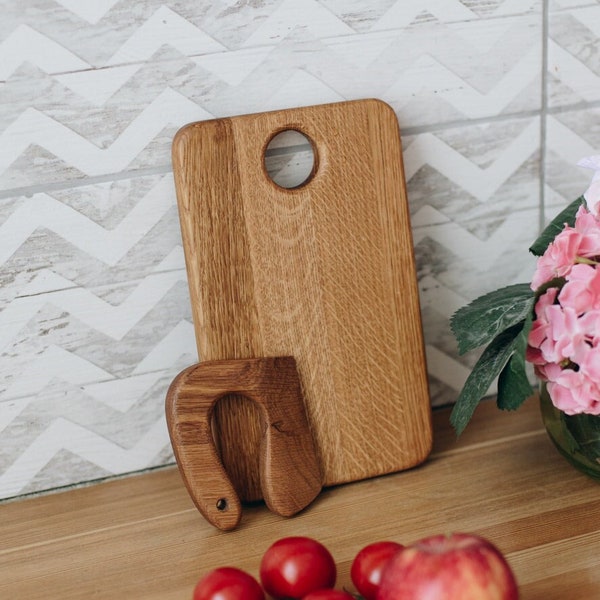Cutting Board and Safe Wooden Knife for Kids, Toddler Utensil Montessori Toy, Child Oak Chopping board and Chopper