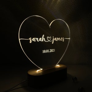 Regalo personalizado de luz nocturna de corazón para su regalo del día de San Valentín, regalo de aniversario, regalo para esposa, regalo de parejas imagen 4