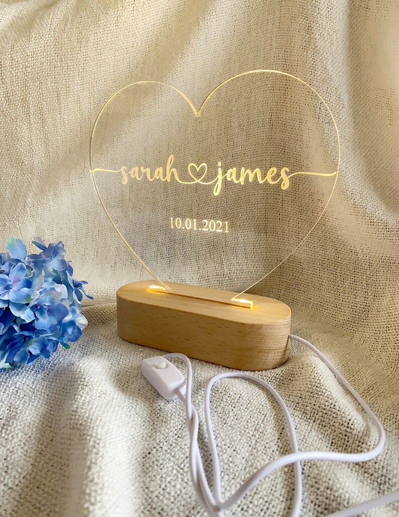 Personalized Heart Night Light Custom Gift for Her Valentines Day Gift, Anniversary Gift, Gift for Wife, Couples Gift image 6