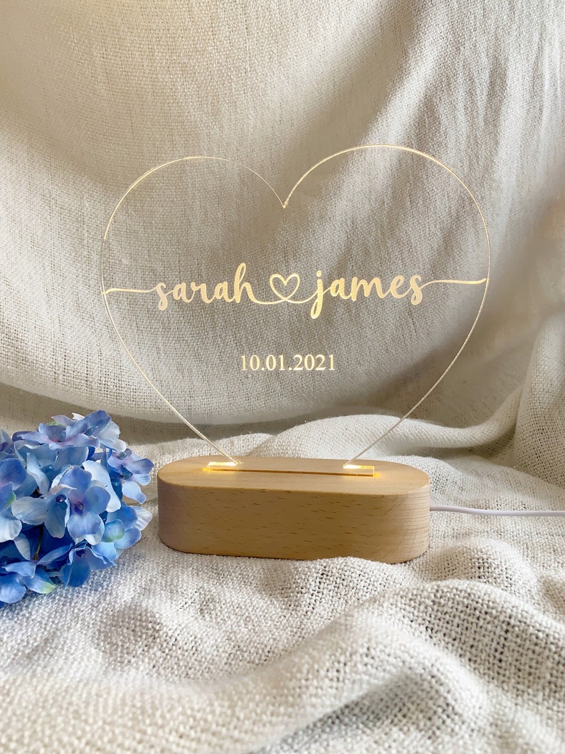 Personalized Heart Night Light Custom Gift for Her Valentines Day Gift, Anniversary Gift, Gift for Wife, Couples Gift image 8