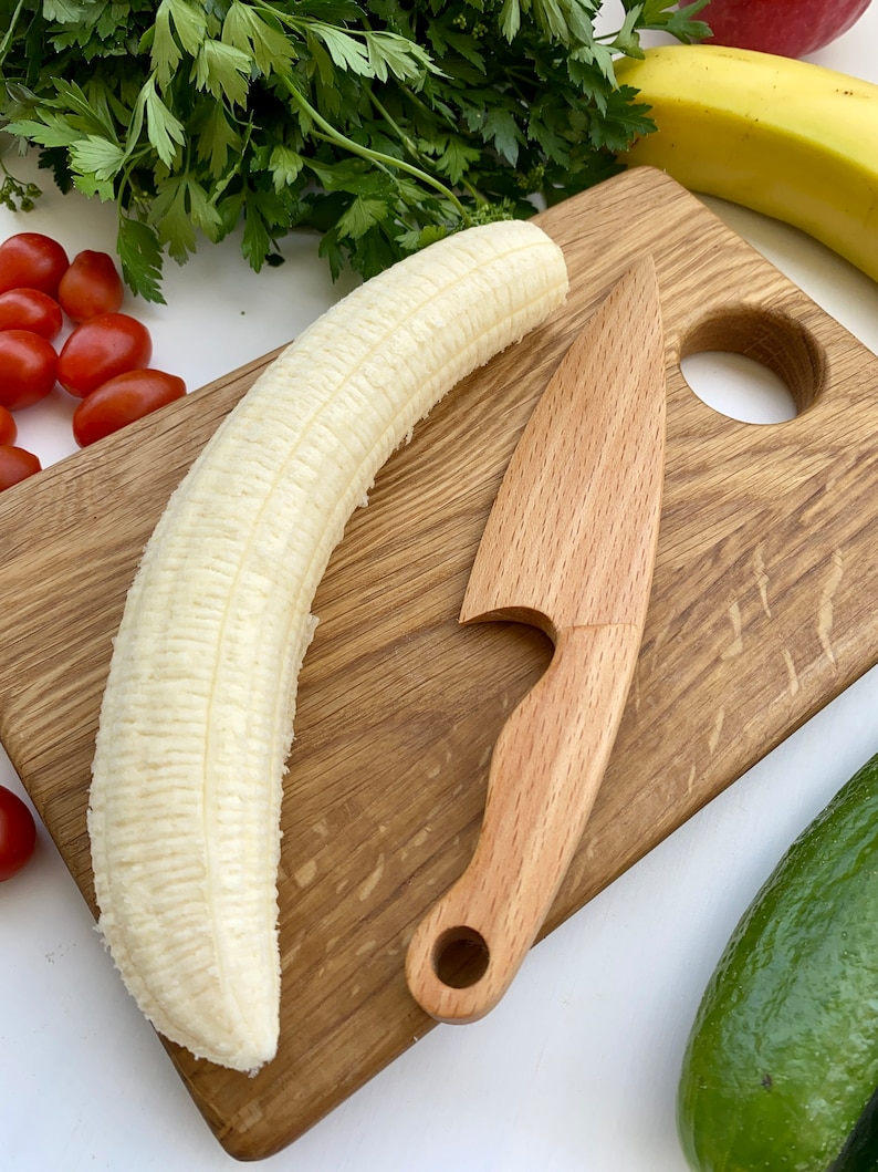 Safe Wooden Knife for Kids, Children's Utensil Montessori Knife, Toddler Butter Knife Vegetable and Fruit Cutter image 7