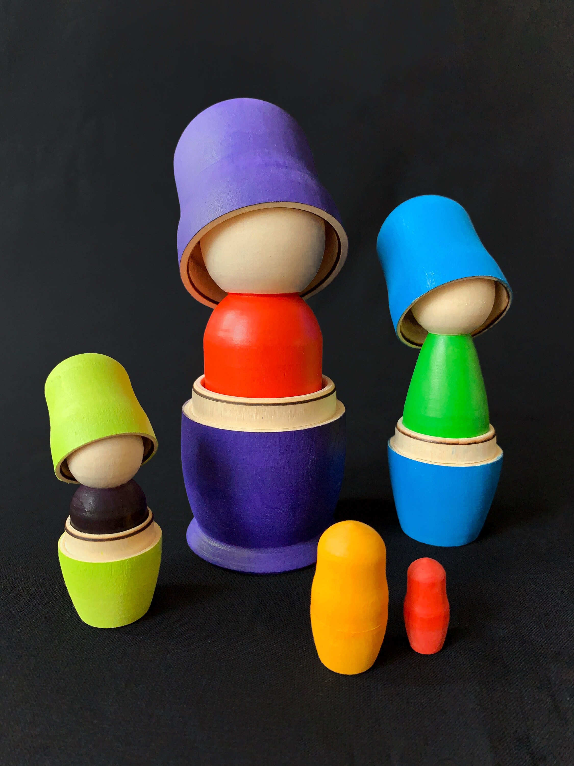 Wooden Kids Nesting Dolls Toy Rainbow Matryoshka Montessori Etsy