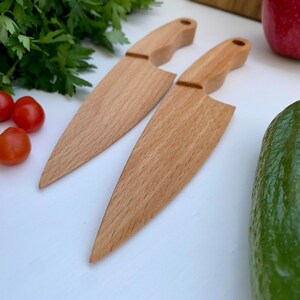 Safe Wooden Knife for Kids, Children's Utensil Montessori Knife, Toddler Butter Knife Vegetable and Fruit Cutter image 6