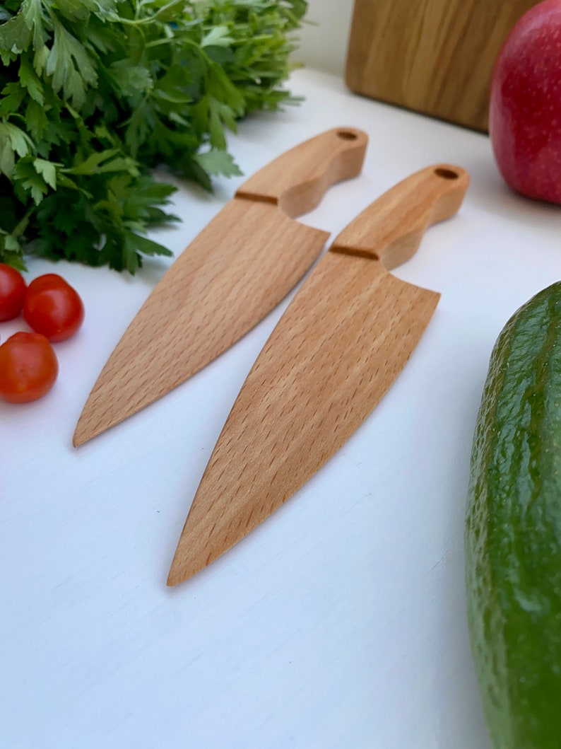 Safe Wooden Knife for Kids, Children's Utensil Montessori Knife, Toddler Butter Knife Vegetable and Fruit Cutter image 6