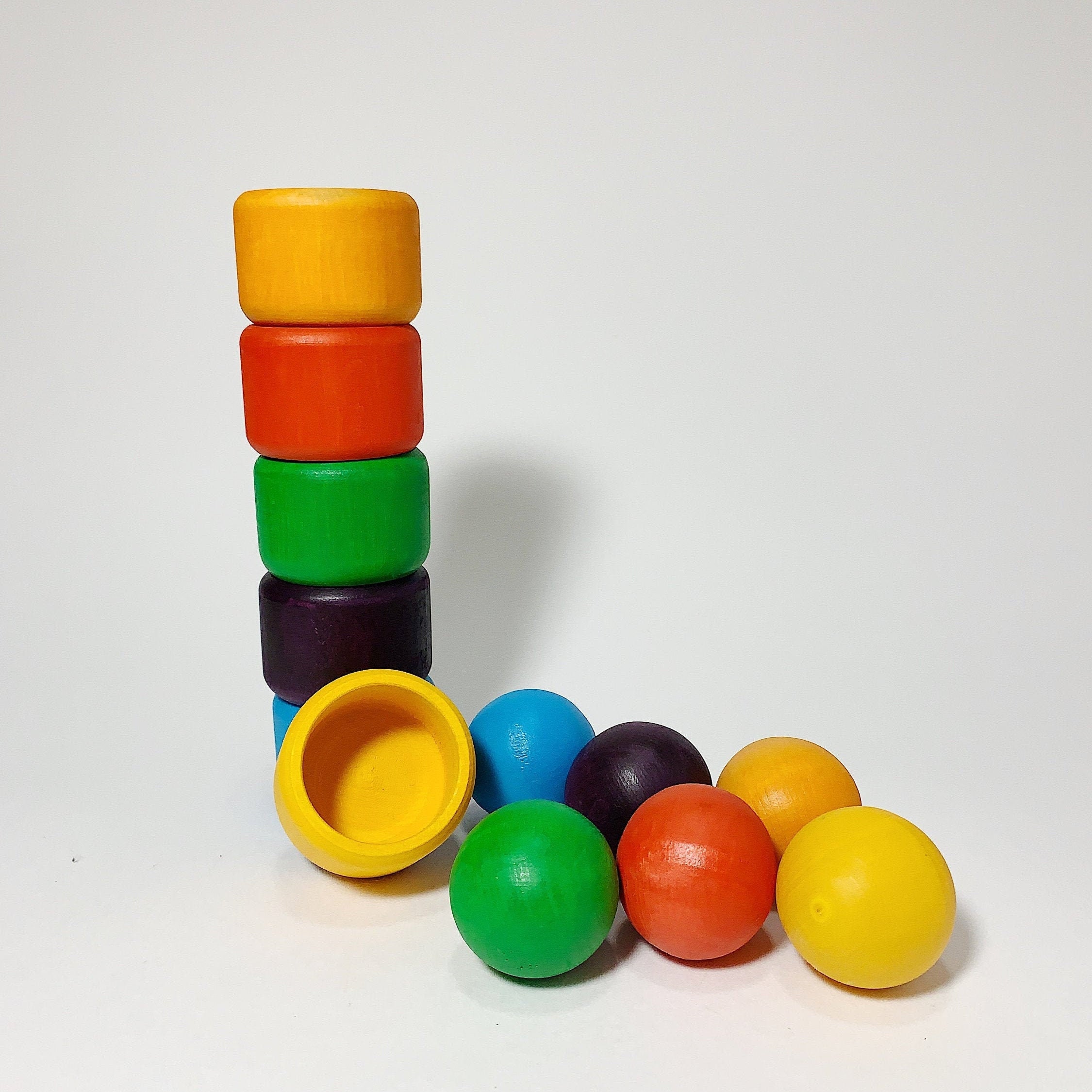 Wooden Montessori Sorting Toy Colored Cups and Balls Color Etsy