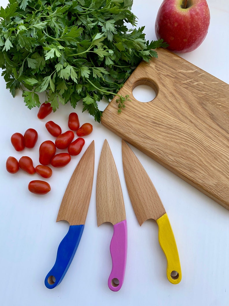 Safe Wooden Knife for Kids, Children's Utensil Montessori Knife, Toddler Butter Knife Vegetable and Fruit Cutter image 4