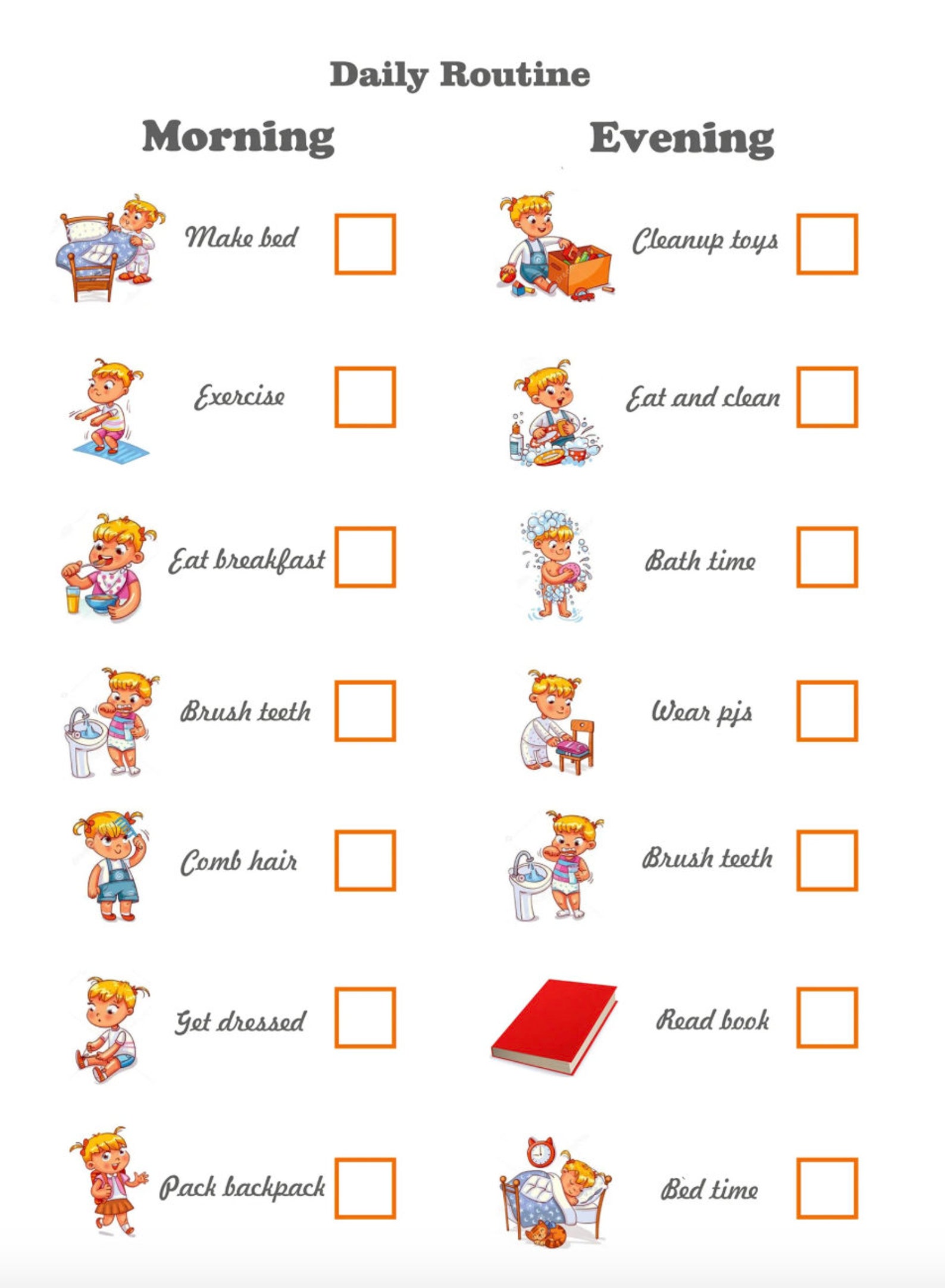 Daily Routine Tracker Chart, Daily Schedule for Kids Printable ...