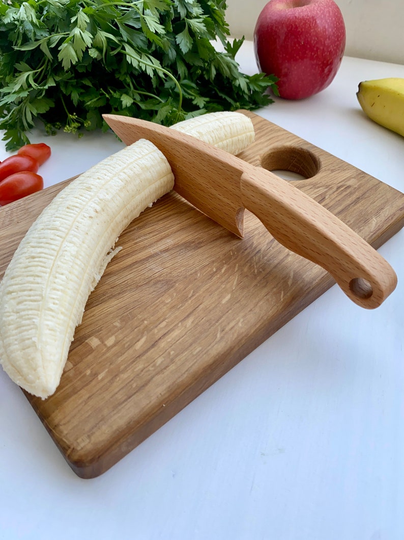 Safe Wooden Knife for Kids, Children's Utensil Montessori Knife, Toddler Butter Knife Vegetable and Fruit Cutter image 8