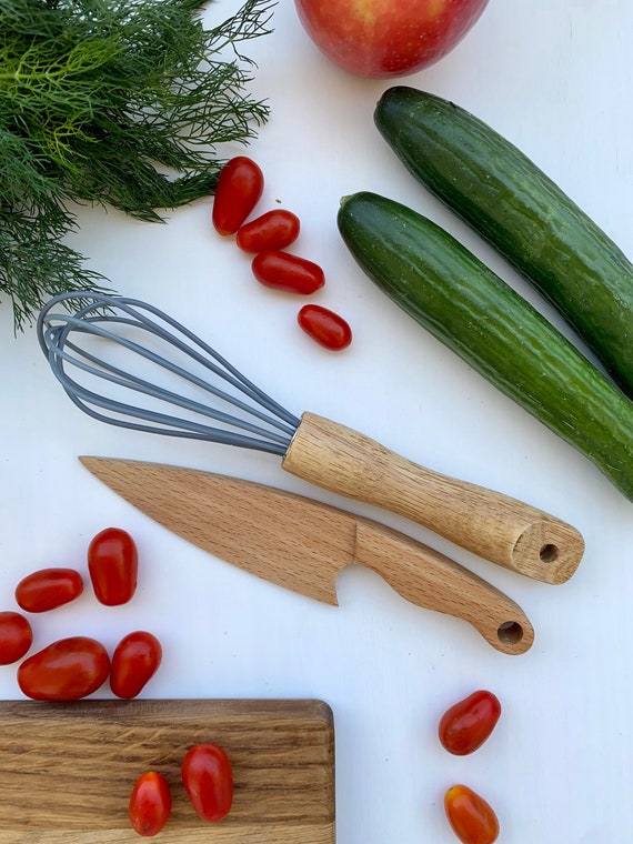 Safe Wooden Knife and Whisk Set: Montessori Toddler Utensils