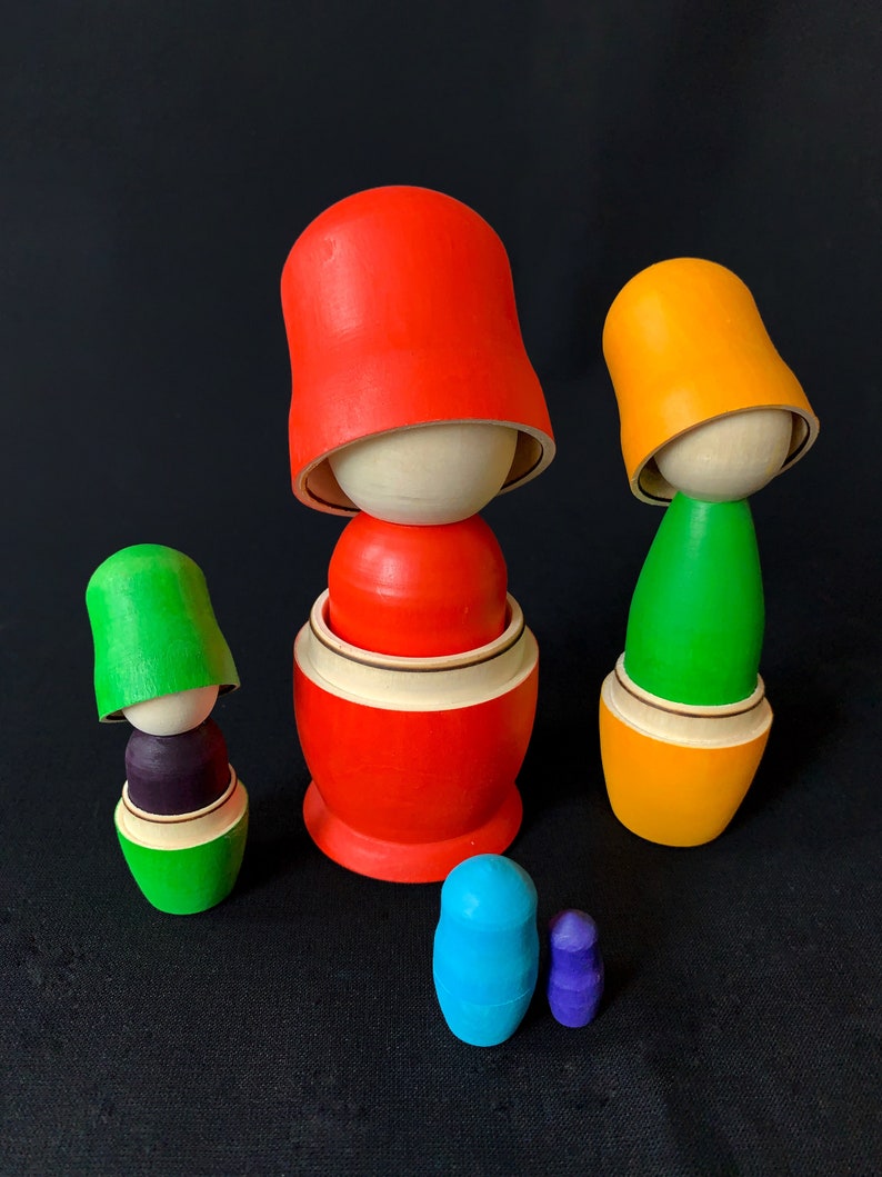 Wooden Kids Nesting Doll Rainbow Matryoshka Montessori Etsy