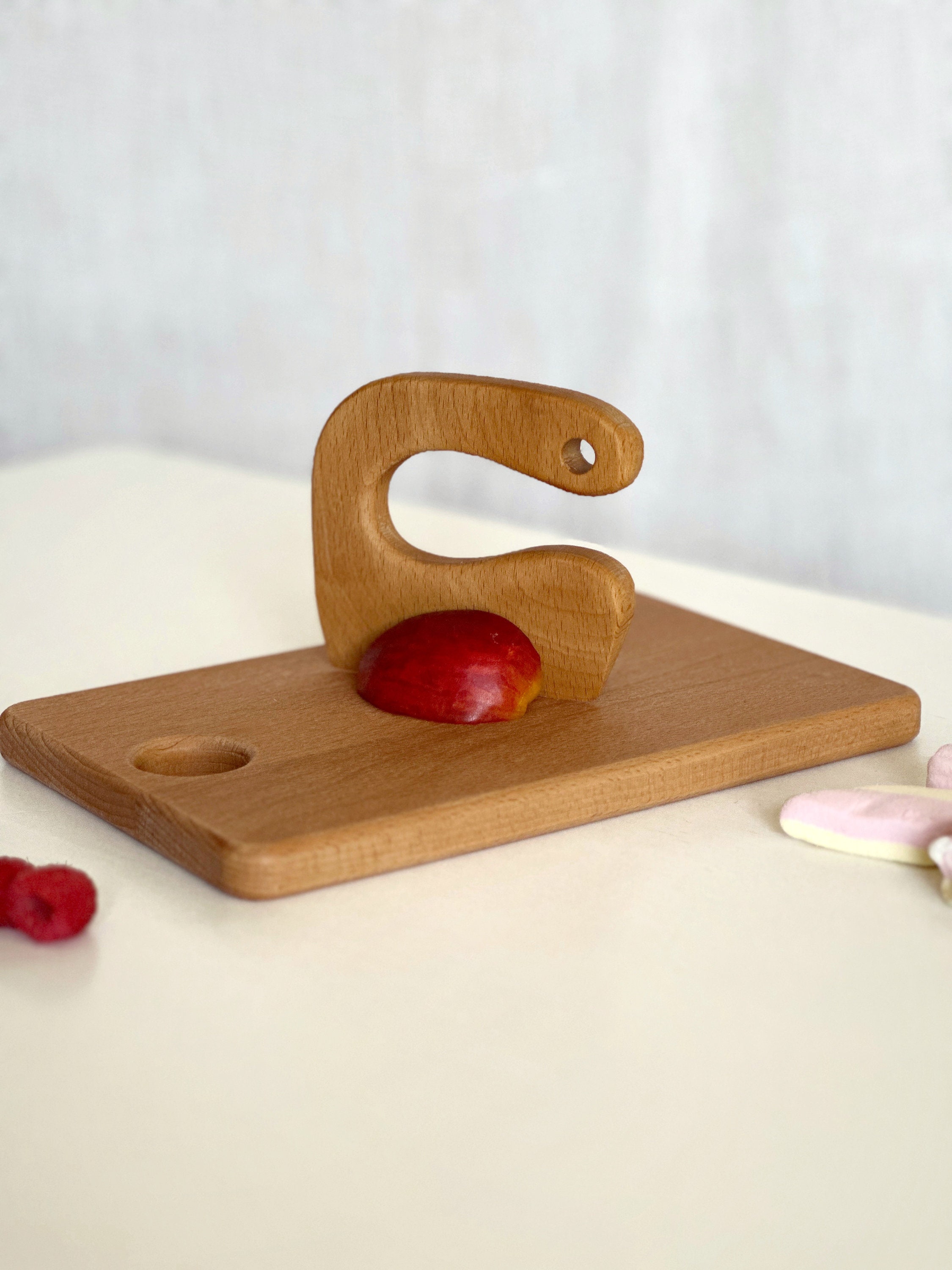 Safe Wooden Montessori Knife for Kids and Cutting Board, Toddler