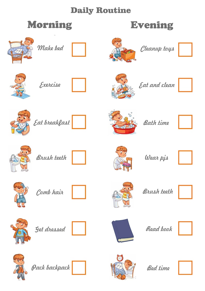 Daily Routine Tracker Chart, Daily schedule for Kids Printable, Montessori Responsibilities Checklist Digital image 1