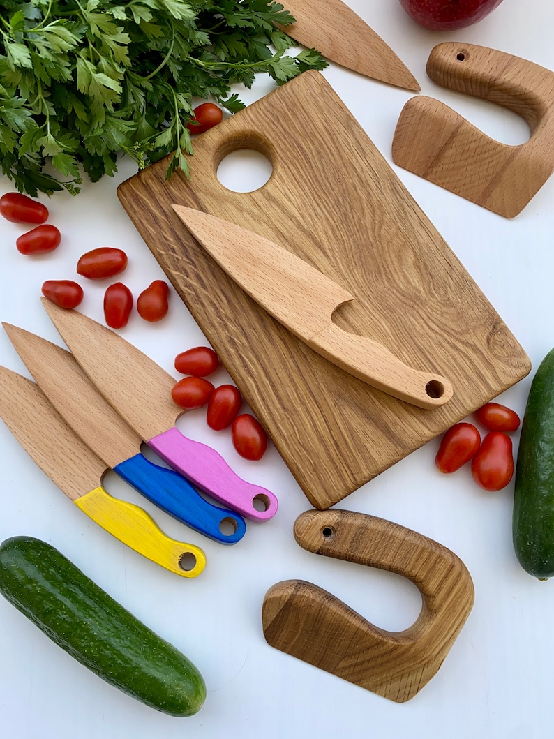 Safe Wooden Knife for Kids, Children's Utensil Montessori Knife, Toddler Butter Knife Vegetable and Fruit Cutter image 8