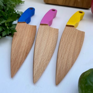 Safe Wooden Knife for Kids, Children's Utensil Montessori Knife, Toddler Butter Knife Vegetable and Fruit Cutter image 3