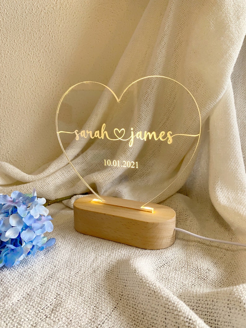 Personalized Heart Night Light Custom Gift for Her Valentines Day Gift, Anniversary Gift, Gift for Wife, Couples Gift image 3