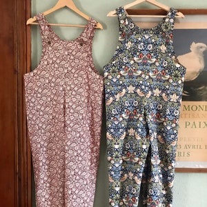 William Morris Handmade Dungarees Ladies Romper Overalls Jumpsuit regualar petite plus size strawberry Thief golden lily pimpernel