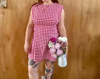 Sailor Collar Mini Dress Cotton Red  Picnic gingham Made to Order