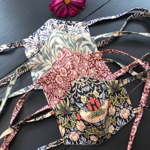 William Morris reusable face mask covering washable recycled fabric cotton tie back strawberry thief golden lily willow bough trellis image 6