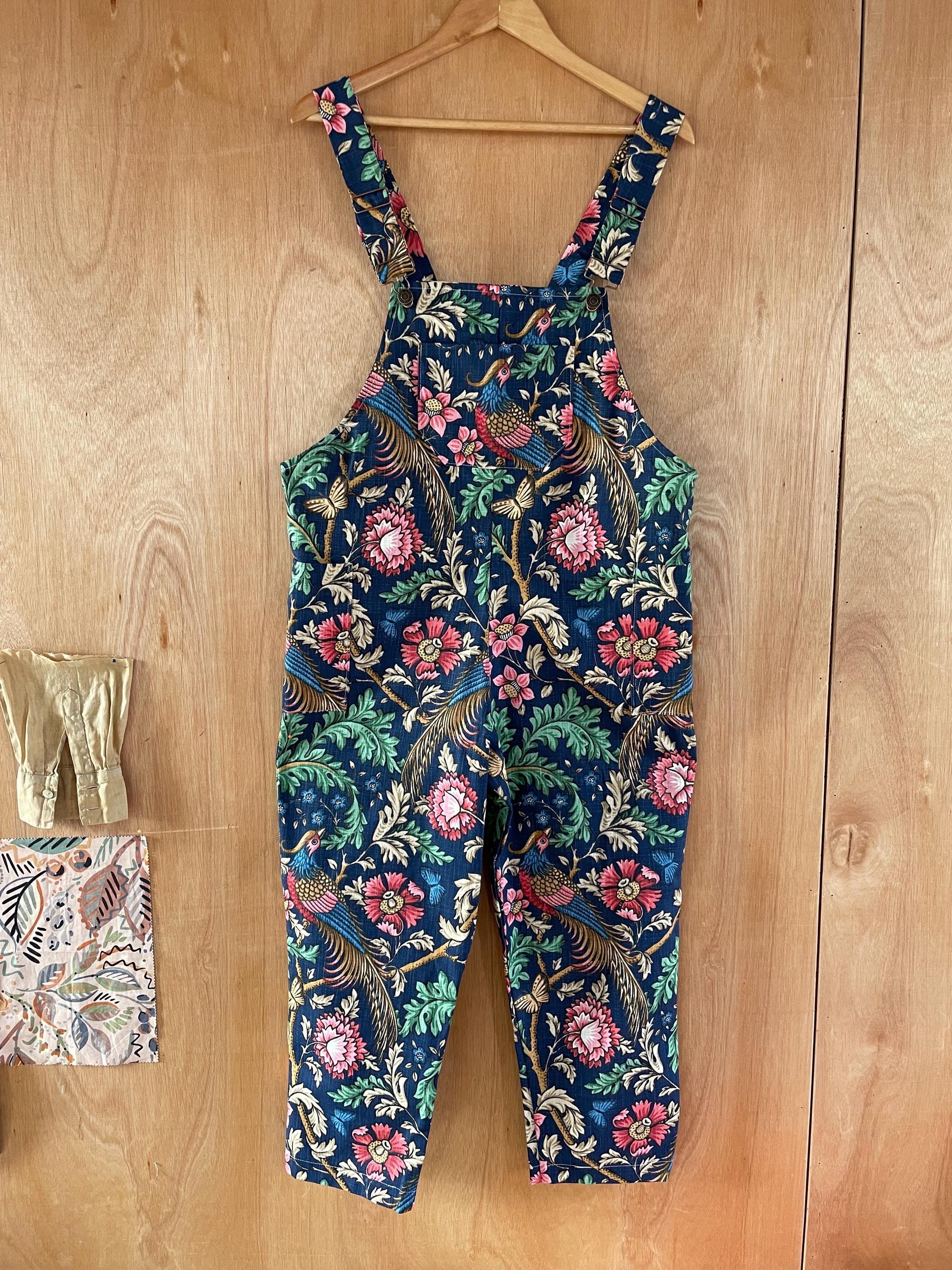 Handmade Oakmere Morris Dungarees Jumpsuit sizes uk6-26 Overalls Romper Floral Birds petite regular plus