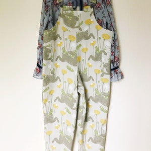Handmade Cotton Hare Print Dungarees: Relaxed Fit Overalls image 4