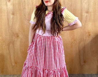 Midi-jurk met gingham-kraag en kleurvlakken