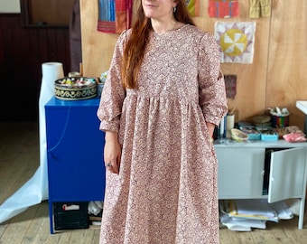 Womens william Morris Mallow smock dress handmade with pockets mini or midi two lengths