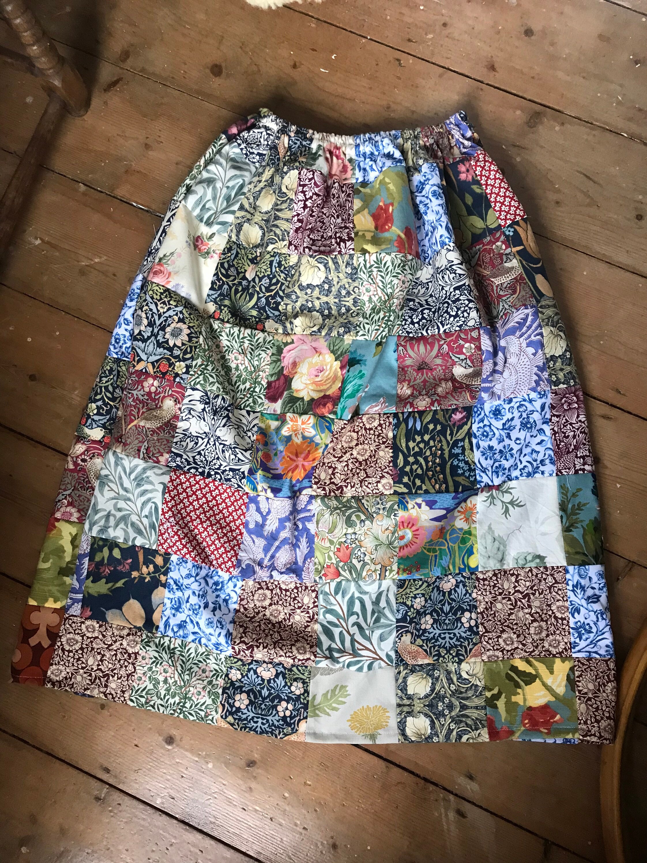 Women's Handmade Patchwork Midi Skirt Liberty Morris Vintage