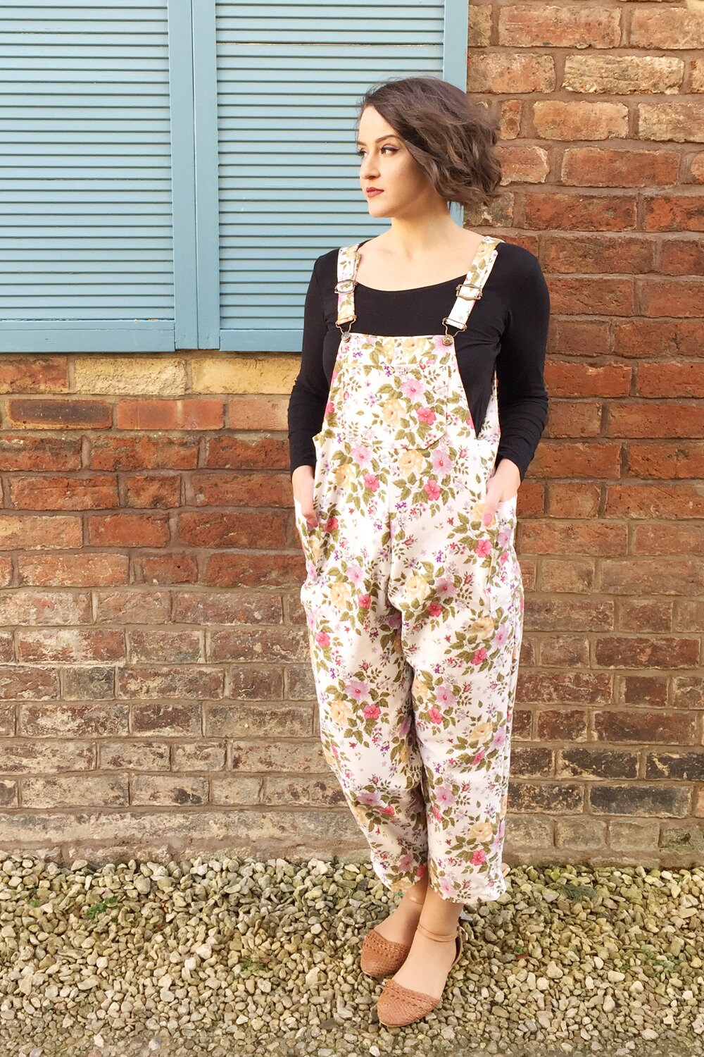 Image of Handmade Womens Dungarees in Floral Flower Print