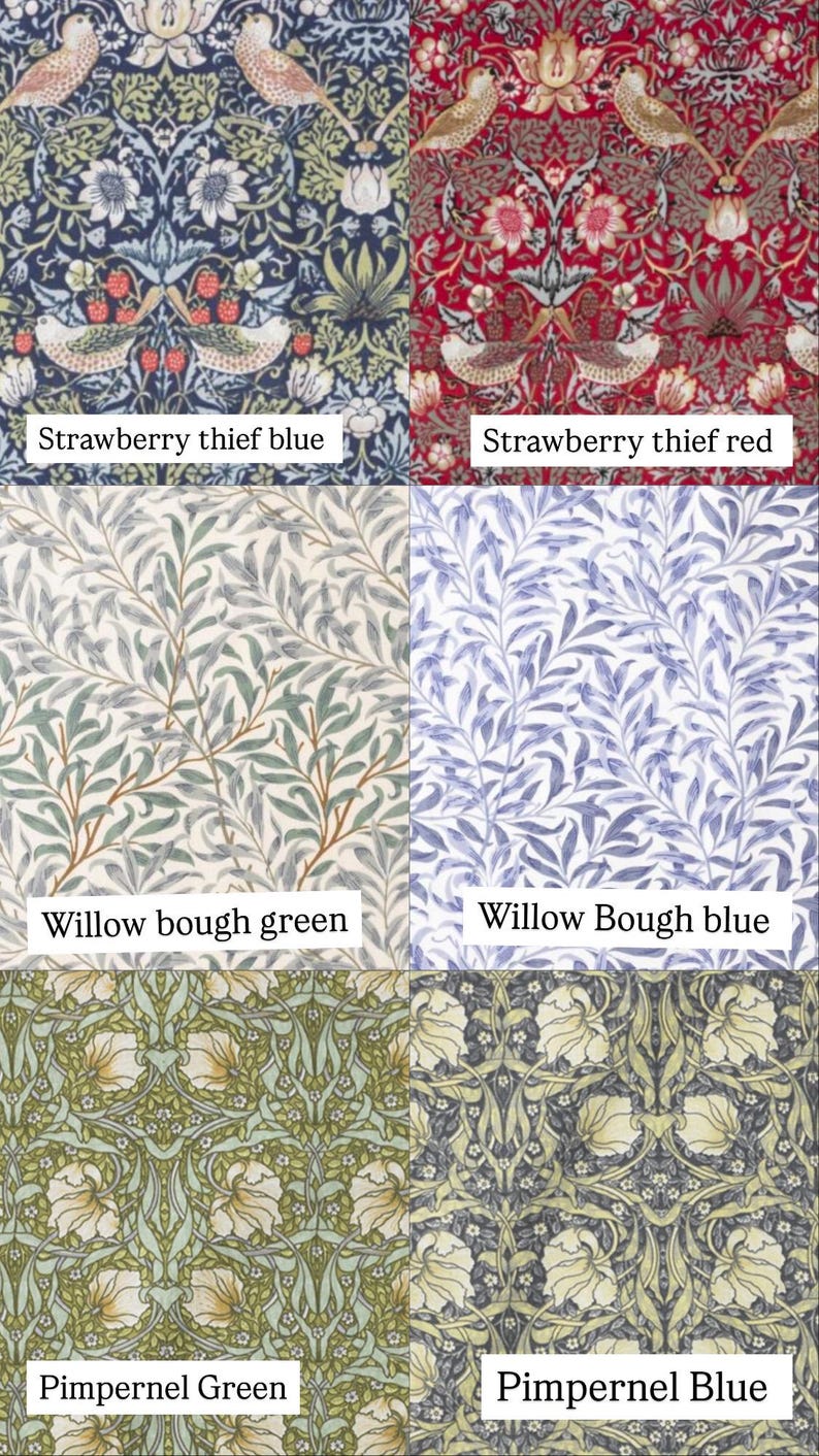 May include: A collage of six different fabric patterns, each with a unique design and color scheme. The patterns include a blue and green floral design, a red and green floral design, a green and white leafy design, a blue and white leafy design, a green and yellow floral design, and a blue and yellow floral design.