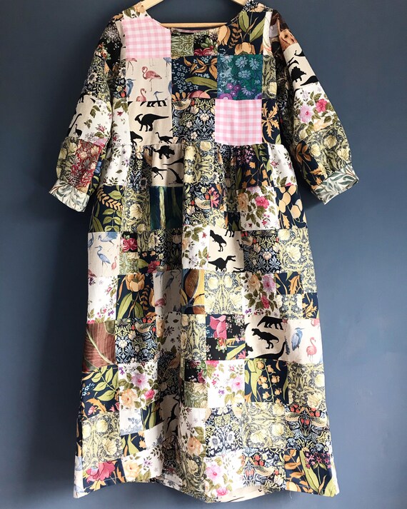 Handgemachtes Midi Patchwork Damen Smock Kleid mit Taschen \u0026 - Etsy  Österreich