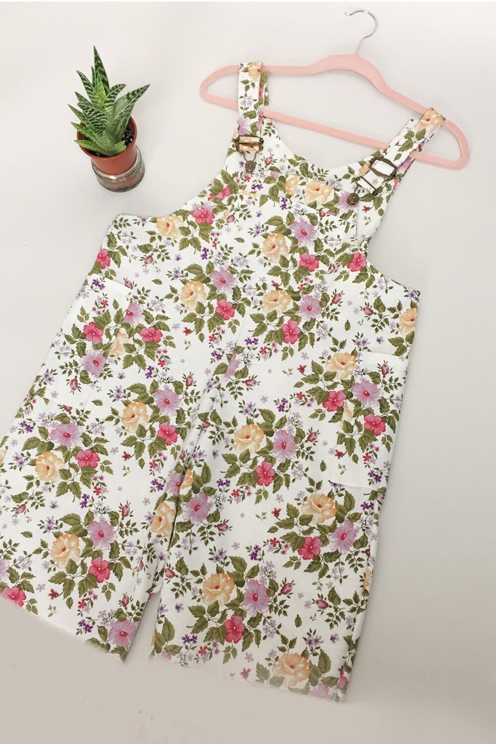 Image of Handmade Womens Dungarees Shorts in Floral Flower Print