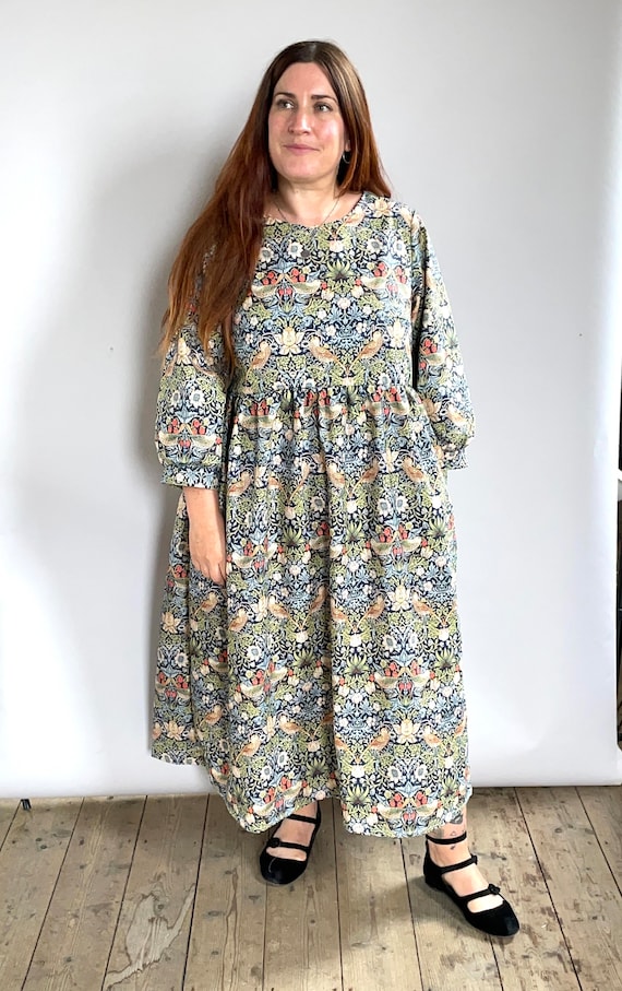 Handmade Strawberry Thief 3/4 Sleeve William Morris Midi Smock