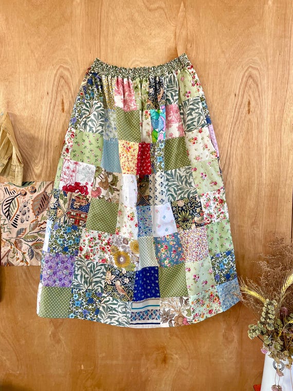 Women's Handmade Patchwork Midi Skirt Liberty Morris Vintage