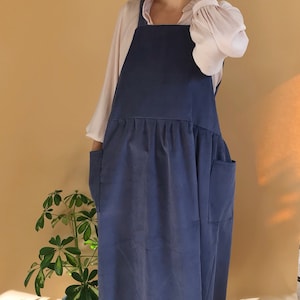 Handmade corduroy midi smock dress with deep side pockets apron pinafore style image 8