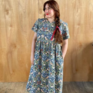 Handmade Strawberry Thief Smock Dress: William Morris Print Cotton image 2