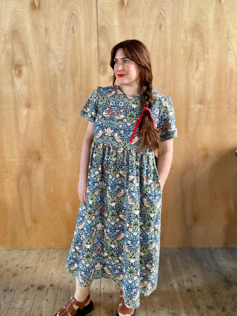 Handmade Strawberry Thief Smock Dress: William Morris Print Cotton image 2