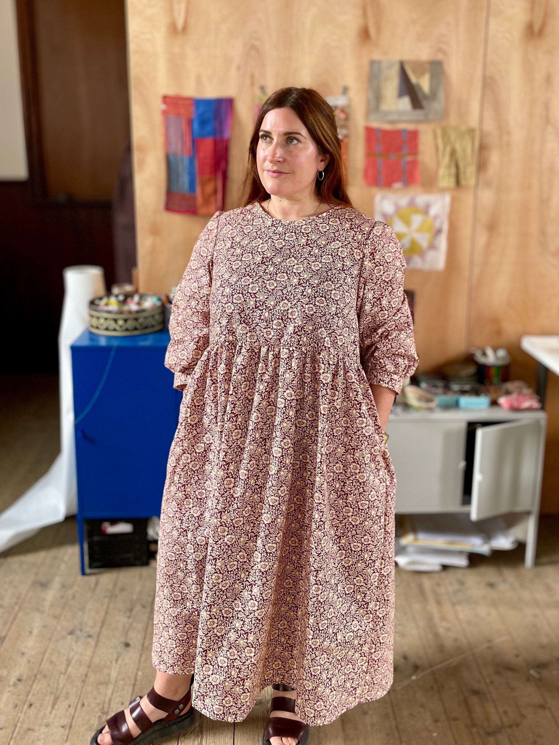 Womens William Morris Mallow Smock Dress Handmade With Pockets