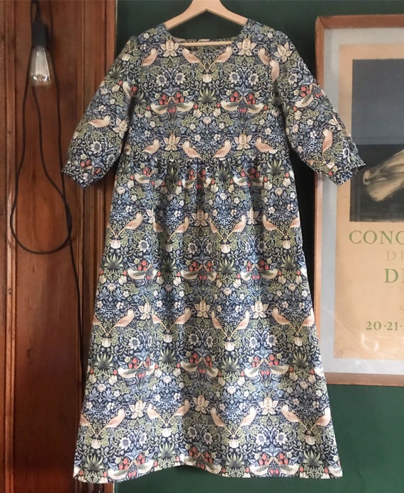 Handmade Strawberry Thief 3/4 Sleeve William Morris Midi Smock