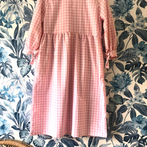 Handmade cotton gingham tie sleeve smock dress with pockets sun dress summer mini shops or midi