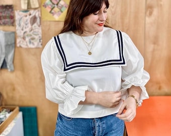 Matrozenblouse oversized kraag nautisch wit