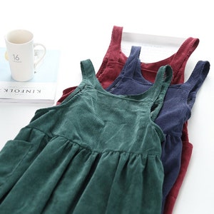 Handmade corduroy midi smock dress with deep side pockets apron pinafore style