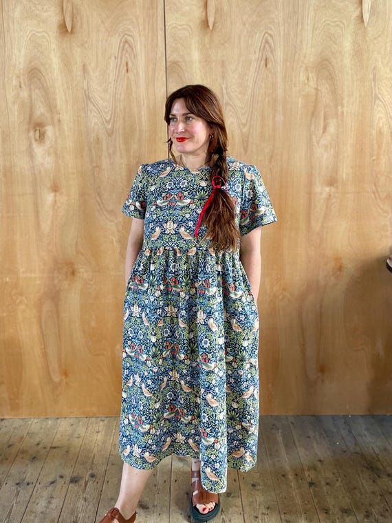 Handmade Strawberry Thief Smock Dress: William Morris Print Cotton